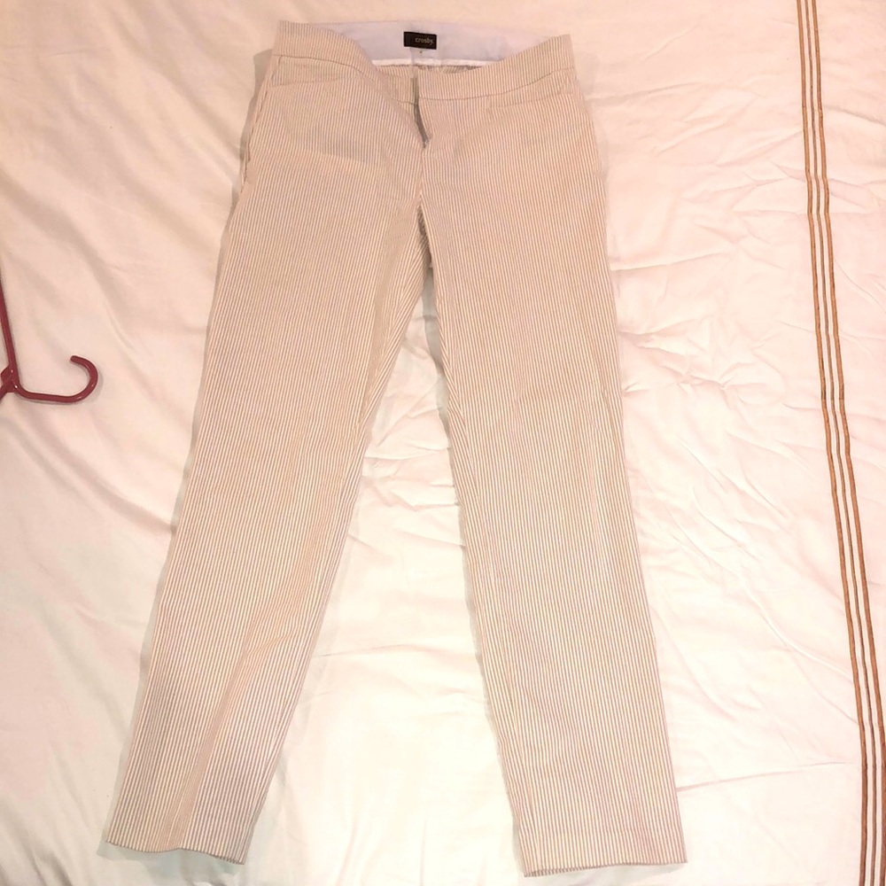 Tan and white seersucker pants